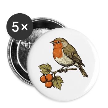 Rotkehlchen an Herbstbeeren - Buttons groß 56 mm (5er Pack) - Weiß - Vorne