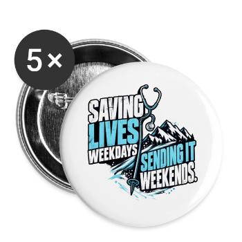 Ski Krankenschwester - Buttons groß 56 mm (5er Pack) - Weiß - Vorne