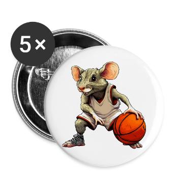 Ratte Basketball - Buttons groß 56 mm (5er Pack) - Weiß - Vorne