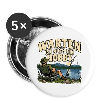 Warten ist auch ein Hobby – Retro-Angelshirt - Buttons groß 56 mm (5er Pack) - Weiß - Vorne