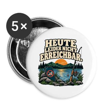 Heute leider nicht erreichbar – Anglermotiv - Buttons groß 56 mm (5er Pack) - Weiß - Vorne