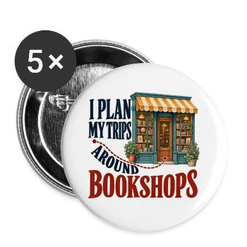Ich plane meine Reisen rund um Buchläden - Buttons groß 56 mm (5er Pack) - Weiß - Vorne