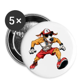 Hunde Fitness / Laufender Hund - Buttons groß 56 mm (5er Pack) - Weiß - Vorne