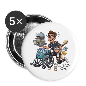Pflegeheld im Einsatz Chaos Humor - Buttons groß 56 mm (5er Pack) - Weiß - Vorne