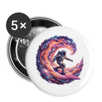 Astronaut surft auf der Galaxie - Buttons groß 56 mm (5er Pack) - Weiß - Vorne