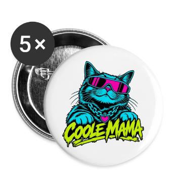 Coole Mama Katze Neon-Grafik - Buttons groß 56 mm (5er Pack) - Weiß - Vorne
