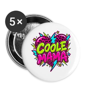 Coole Mama Neonherz Leoparden - Buttons groß 56 mm (5er Pack) - Weiß - Vorne