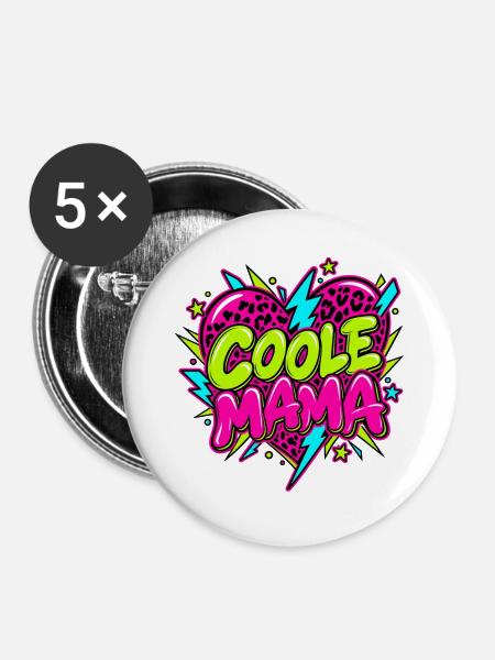 Coole Mama Neonherz Leoparden - Buttons groß 56 mm (5er Pack) - Weiß