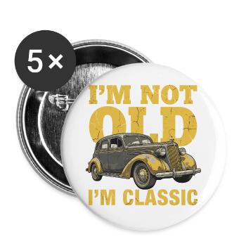 Oldtimer Classic Car Vintage Auto Lustiges Motiv - Buttons groß 56 mm (5er Pack) - Weiß - Vorne