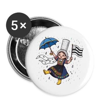 Bigouden Breton Bretagne - Buttons groß 56 mm (5er Pack) - Weiß - Vorne