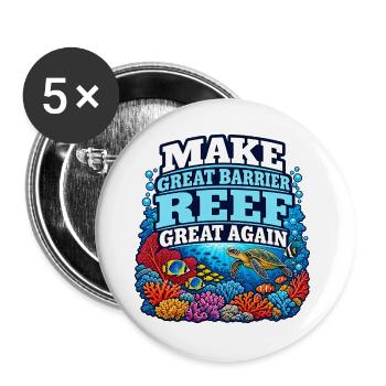 Great Barrier Reef Ozean Wildtierkunst Meereslebewesen - Buttons groß 56 mm (5er Pack) - Weiß - Vorne