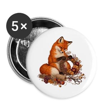 Rotfuchs bindet einen Trockenblumenkranz - Buttons groß 56 mm (5er Pack) - Weiß - Vorne