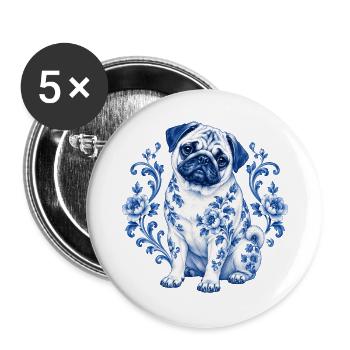 Mops Hund süßer Mops niedlicher Mops - Buttons groß 56 mm (5er Pack) - Weiß - Vorne