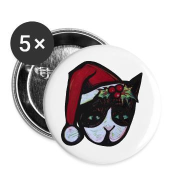 Panda-Weihnachtsmann-Stechpalmenmaske - Buttons groß 56 mm (5er Pack) - Weiß - Vorne