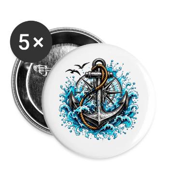 Gezeitenanker mit tosenden Wellen - Buttons groß 56 mm (5er Pack) - Weiß - Vorne