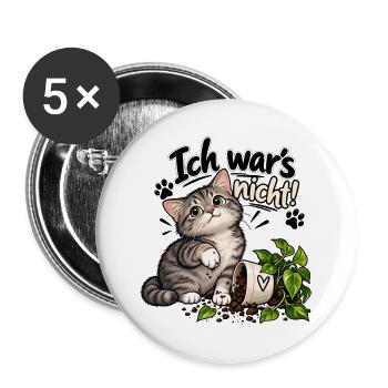 Ich war’s nicht – Lustige Katze - Buttons groß 56 mm (5er Pack) - Weiß - Vorne