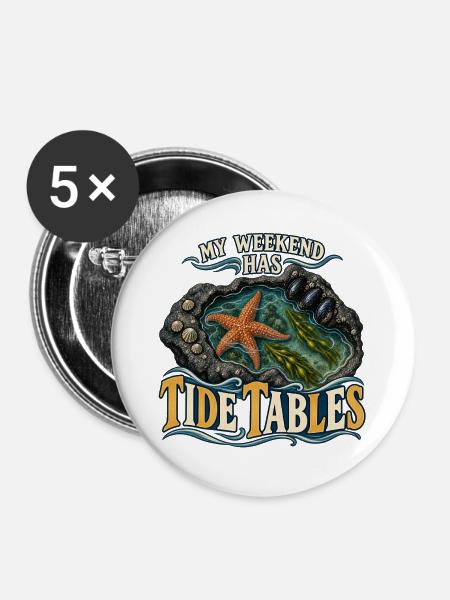 Mein Wochenende hat Gezeitentabellen - Buttons groß 56 mm (5er Pack) - Weiß
