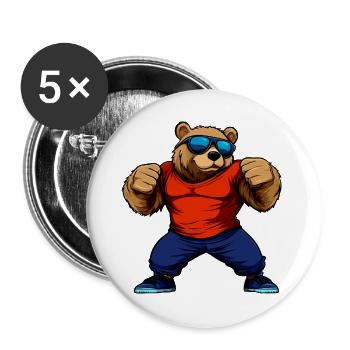 Bär Sport Tier - Buttons groß 56 mm (5er Pack) - Weiß - Vorne