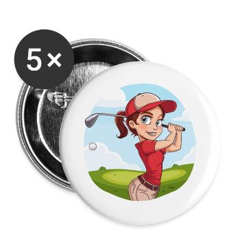 Golferin Cartoon - Buttons groß 56 mm (5er Pack) - Weiß - Vorne