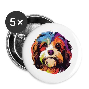 Buntes Hundeporträt Pop-Art - Buttons groß 56 mm (5er Pack) - Weiß - Vorne
