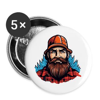 Lumberjack mit rotem Flanell - Buttons groß 56 mm (5er Pack) - Weiß - Vorne