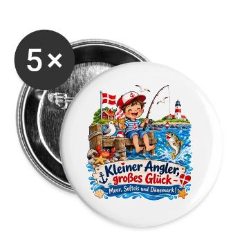 KleinerAngler GroßesGlück Küstenpoesie - Buttons groß 56 mm (5er Pack) - Weiß - Vorne