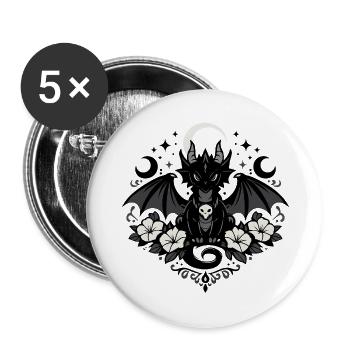 Nachtdrache Mondskull Blüten - Buttons groß 56 mm (5er Pack) - Weiß - Vorne