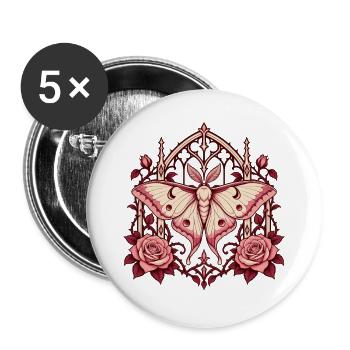 Motte und Rosen im gotischen Bogen - Buttons groß 56 mm (5er Pack) - Weiß - Vorne