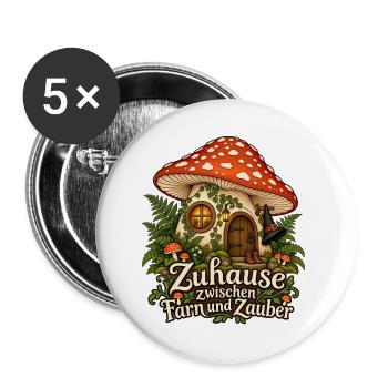 Hexen-Pilzhaus zwischen Farn und Zauber - Buttons groß 56 mm (5er Pack) - Weiß - Vorne
