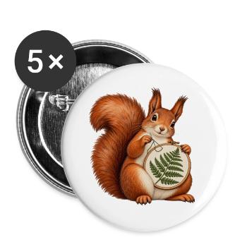 Eichhörnchen stickt einen Farn - Buttons groß 56 mm (5er Pack) - Weiß - Vorne