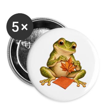 Frosch faltet ein Origami-Herbstblatt - Buttons groß 56 mm (5er Pack) - Weiß - Vorne