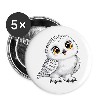 Schneeeule Kawaii Style – Süßer Wintervogel - Buttons groß 56 mm (5er Pack) - Weiß - Vorne