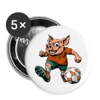 Schweine Fussball - Buttons groß 56 mm (5er Pack) - Weiß - Vorne