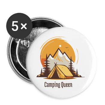 Camping Queen, Produkte für Camping Liebhaber - Buttons groß 56 mm (5er Pack) - Weiß - Vorne