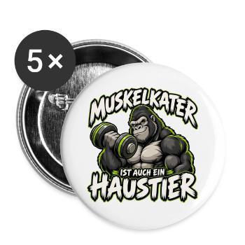 Muskelkater als Haustier Gymlife - Buttons groß 56 mm (5er Pack) - Weiß - Vorne