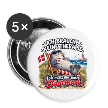 Dänemark-Urlaubswitz am Strand - Buttons groß 56 mm (5er Pack) - Weiß - Vorne
