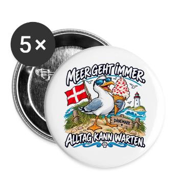Meer geht immer Dänemark Strand - Buttons groß 56 mm (5er Pack) - Weiß - Vorne