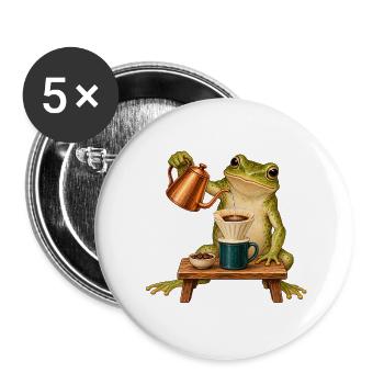 Frosch brüht Filterkaffee - Buttons groß 56 mm (5er Pack) - Weiß - Vorne