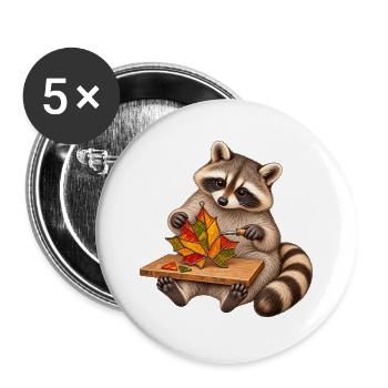 Waschbär baut einen Glas-Blattanhänger - Buttons groß 56 mm (5er Pack) - Weiß - Vorne