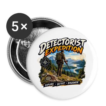Detektorist-Expedition-Metalldetektor-Abenteuer - Buttons groß 56 mm (5er Pack) - Weiß - Vorne
