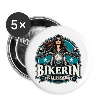 Bikerin Aus Leidenschaft - Buttons groß 56 mm (5er Pack) - Weiß - Vorne