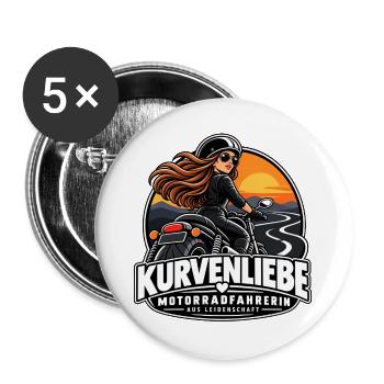 Kurvenliebe Motorradfahrerin Sunset - Buttons groß 56 mm (5er Pack) - Weiß - Vorne
