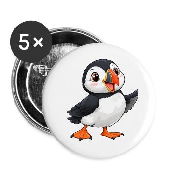 Papageientaucher Kawaii Style – Süßer Vogel - Buttons groß 56 mm (5er Pack) - Weiß - Vorne