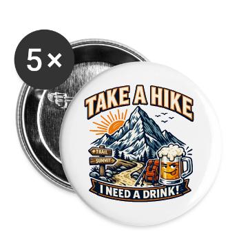Take a Hike Genuss – Bergpfad Bier - Buttons groß 56 mm (5er Pack) - Weiß - Vorne