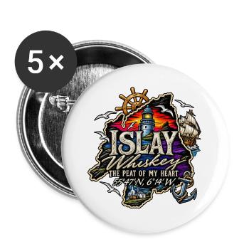 Insel Whiskey – Leuchtturm & Segelschiff - Buttons groß 56 mm (5er Pack) - Weiß - Vorne