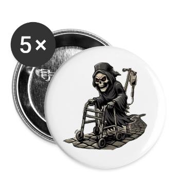 Sensenmann am Gehwagen - Buttons groß 56 mm (5er Pack) - Weiß - Vorne