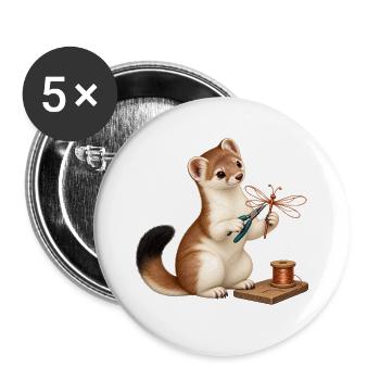 Hermelin mit Draht-Libelle - Buttons groß 56 mm (5er Pack) - Weiß - Vorne