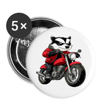 Dachse Motorradfahrer / Motorrad Marder - Buttons groß 56 mm (5er Pack) - Weiß - Vorne