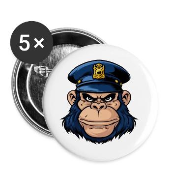 Affen Polizei - Buttons groß 56 mm (5er Pack) - Weiß - Vorne