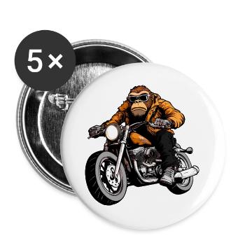 Motorrad Affen - Buttons groß 56 mm (5er Pack) - Weiß - Vorne